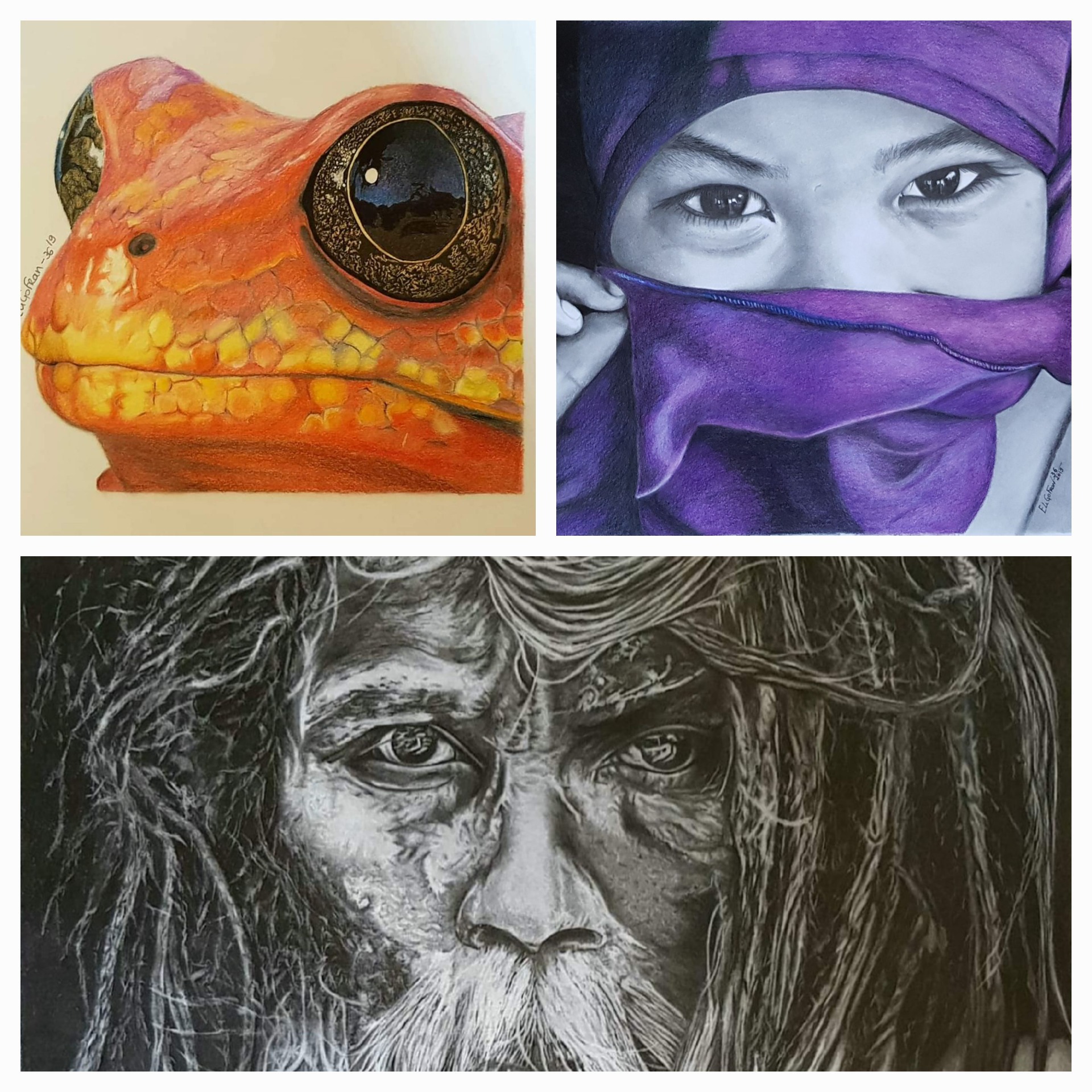 Desenhos a lápis grafite e a lápis de cor
